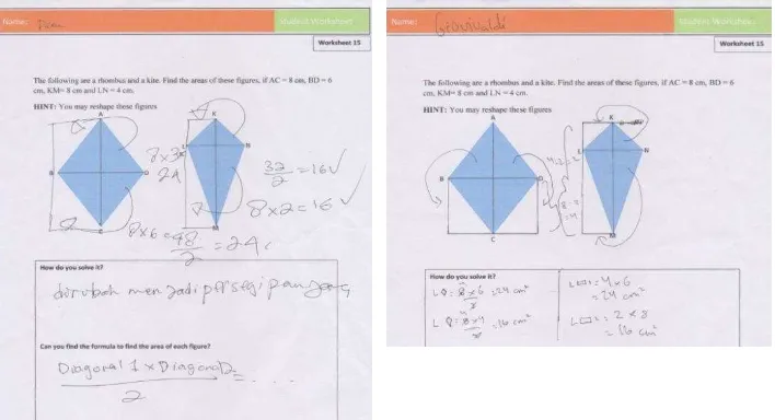 Figure. 4 Students (Dean and Gio) reshaped the rhombus and the kite 