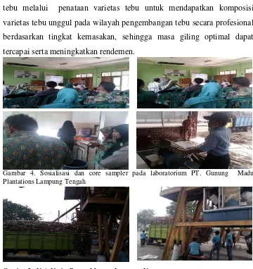 Gambar 4. Sosialisasi dan core sampler pada laboratorium PT. Gunung  Madu Plantations Lampung Tengah 