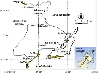 Gambar 1.  Peta lokasi penelitian.  Suhu, salinitas dan kekeruhan air laut 