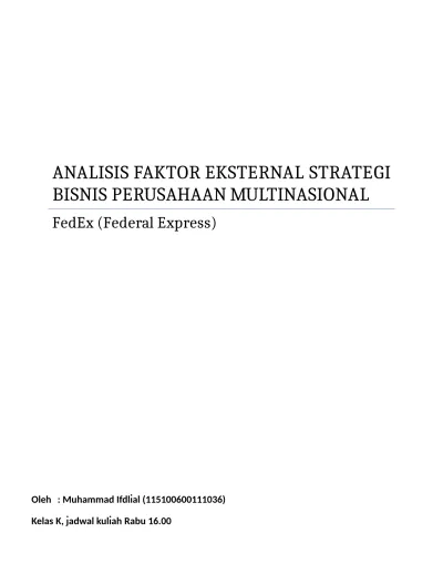 ANALISIS FAKTOR EKSTERNAL STRATEGI BISNIS PERUSAHAAN MULTINASIONAL