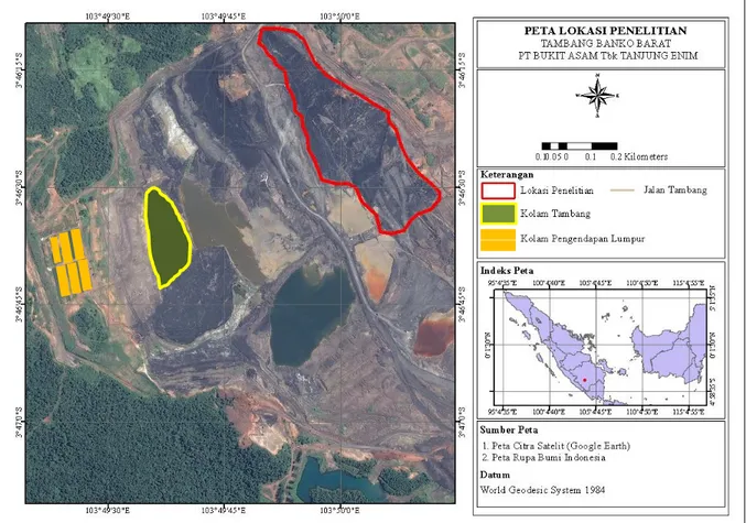 Gambar 1. Peta eksisting penelitian di PT Bukit Asam Tbk, Tanjung Enim