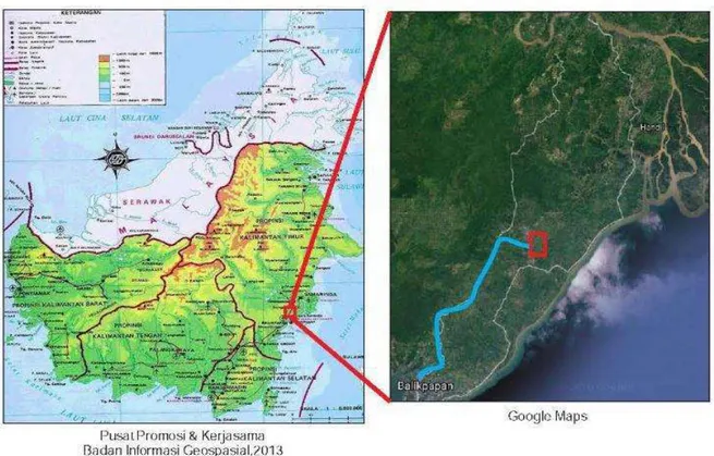 Gambar 1. Peta Kesampaian Lokasi daerah Mutiara, Kelurahan Sei Seluang, Kecamatan samboja,  Kabupaten Kutai Kartanergara, Propinsi Kalimantan Timur