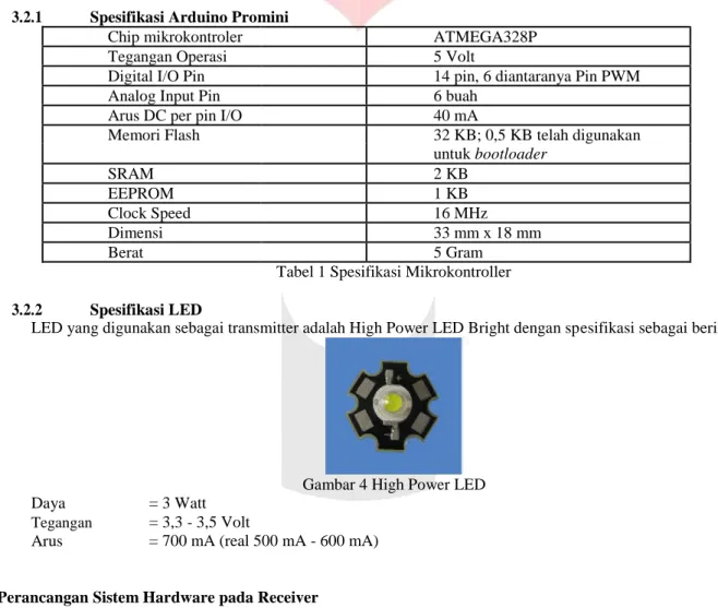 Tabel 1 Spesifikasi Mikrokontroller 