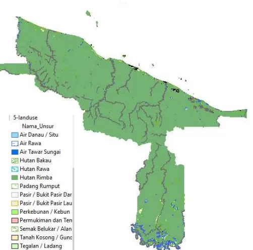 gambar petai Kabupaten Sarmi berdasarkan  sebaran nilai score parameter penggunaan lahan 