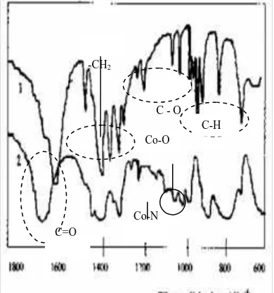 Gambar 3. Spektrum infra merah senyawa :(1)ligan EDTA, (2) Kompleks Co(II)-EDTA