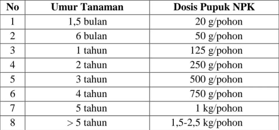 Tabel 2. Dosis Pupuk Majemuk NPK pada Tanaman Kayu Manis  (Cinnamomum burmannii  (Ness.) Bl) 