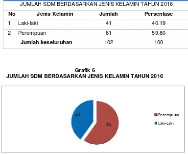 Tabel 9JUMLAH SDM BERDASARKAN JENIS KELAMIN TAHUN 2016