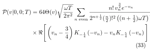 FIG. 3: P(v) for the linear potential V (x) = kx for vari-ous parameters x, y, T and k in one dimension