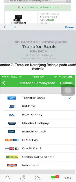 Gambar 8. Tampilan Keranjang Belanja pada Mobile  Application 