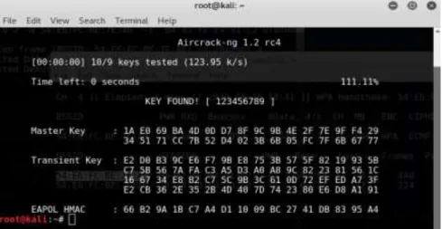 Gambar 2. Hasil deskripsi key dengan aircrack-ng 