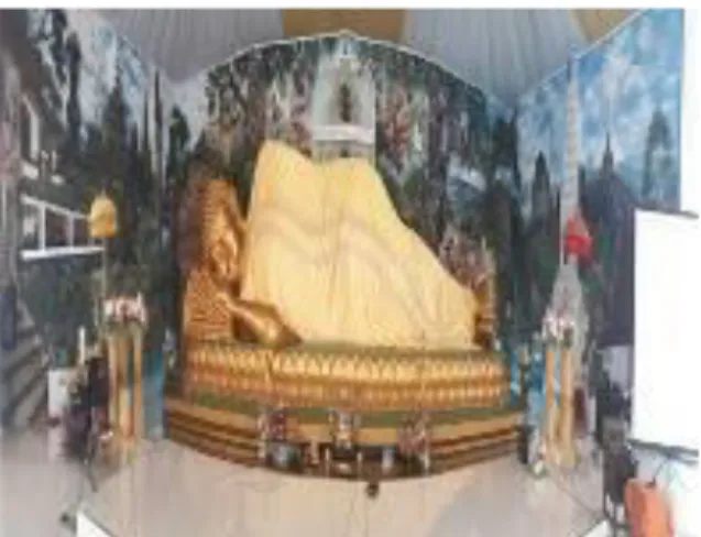 Gambar  4 .  Patung  Buddha  tidur  berwarna  emas  sebagai  pusat konsentrasi. 