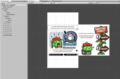 Gambar 3.4. Hierarchy dan Scene Interactive Comic Chobosaurus 