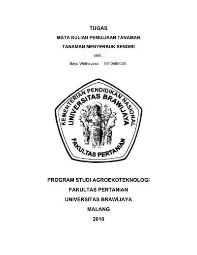 TUGAS MATA KULIAH PEMULIAAN TANAMAN TANAMAN MENYERBUK SENDIRI