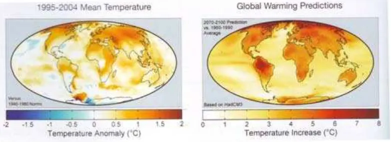 Gambar 3.1 Perbandingan suhu bumi antara th 1960-2004 dengan prediksi th 2070-2100 Perbandingan suhu bumi antara th 1960-2004 dengan prediksi th 2070-2100 Sumber: Holcim Sustainable Construction 