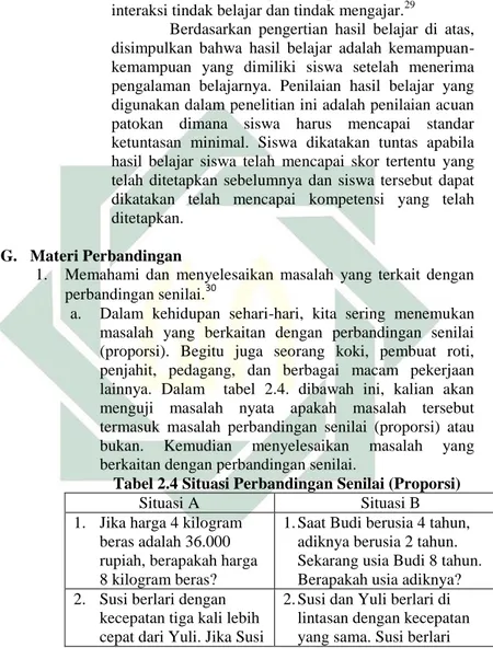 Tabel 2.4 Situasi Perbandingan Senilai (Proporsi) 