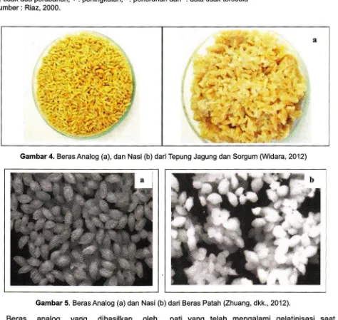 Gambar 4. Beras Analog (a), dan Nasi (b) dari Tepung Jagung dan Sorgum (Widara, 2012) 
