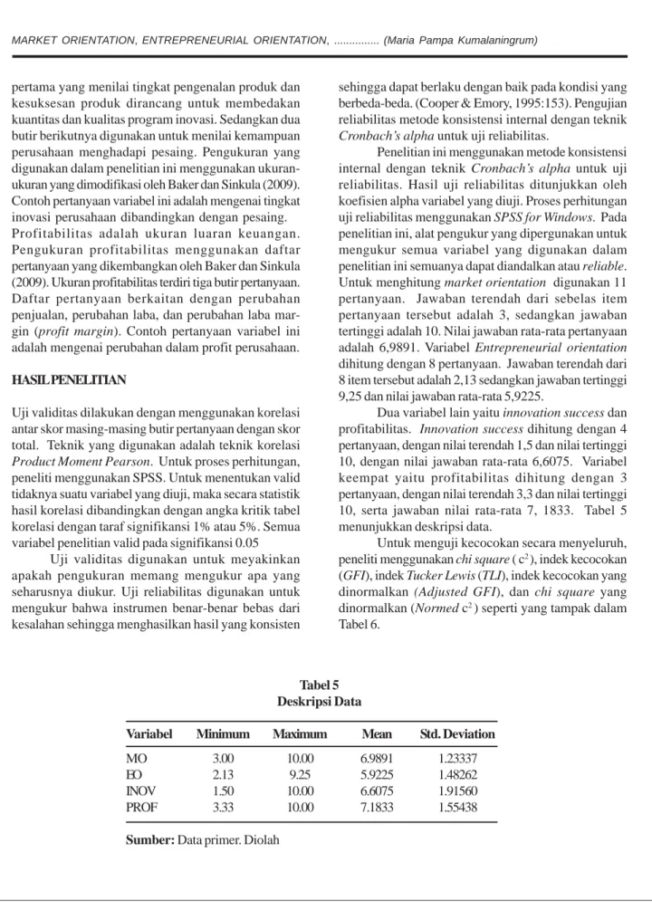 Tabel 5 Deskripsi Data