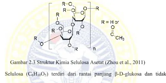 Gambar 2.3 Struktur Kimia Selulosa Asetat (Zhou et al., 2011) 
