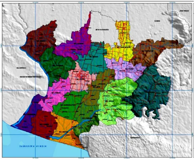 Gambar 4. Peta administrasi Kabupaten Bantul  empang,  dan  lainnya.  Lahan  bukan  pertanian 