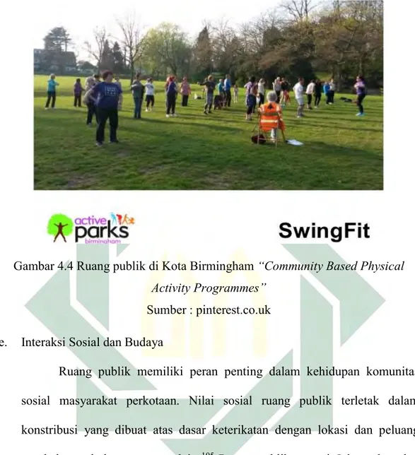Gambar 4.4 Ruang publik di Kota Birmingham “Community Based Physical  Activity Programmes” 