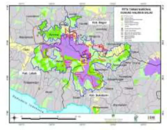 Gambar  2  :  Peta  pembagian  zonasi  TNGHS  dan persebaran Kasepuhan Banten Kidul 