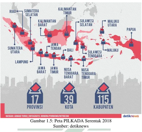 Gambar 1.5: Peta PILKADA Serentak 2018  Sumber: detiknews 