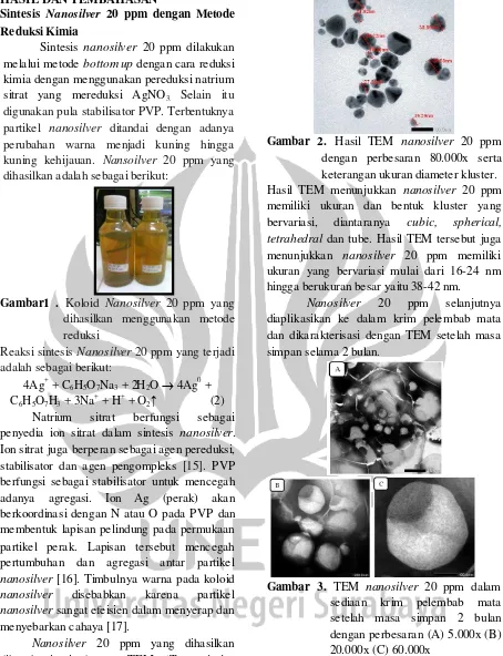 Gambar 2. Hasil TEM nanosilver 20 ppm 