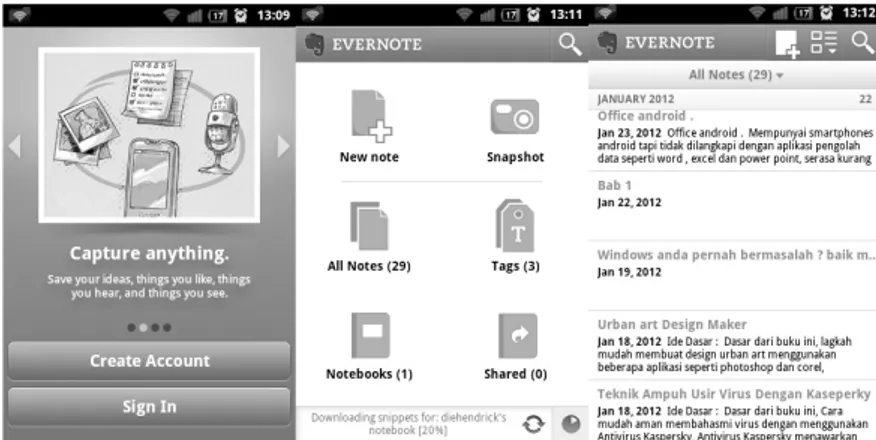 Gambar 3.12 Evernote di ponsel android 