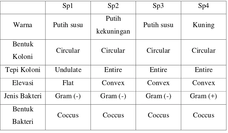 Tabel 4.1 Jenis dan Karakteristik Bakteri Hasil Isolasi dari Tanah Tempat Pembuangan Sampah Akhir 