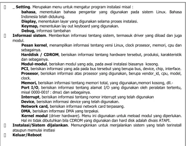 Tabel 1. Menu Utama dalam Instalsi Linux SuSE