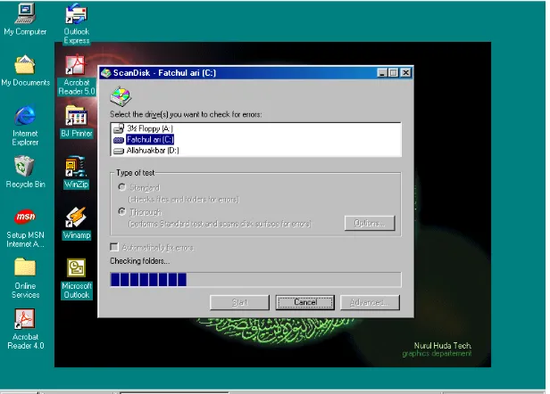 Gambar 1. Cara untuk menjalankan ScanDisk dari windows 98