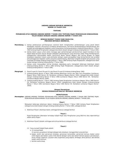 UNDANG-UNDANG REPUBLIK INDONESIA NOMOR 10 TAHUN 1994 TENTANG