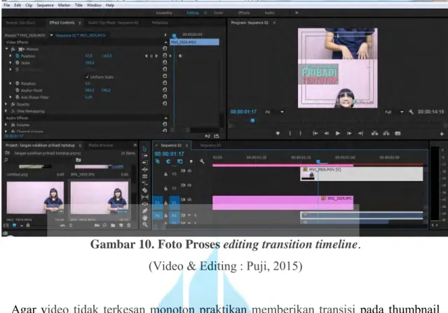 Gambar 10. Foto Proses  editing transition timeline. 