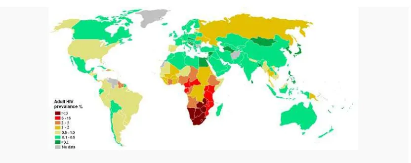 Gambar 2.1 Daerah Epidemi HIV/AIDS di dunia. 
