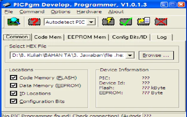 Gambar 3.11 Antarmuka software PICPgm development programmer V1.0.1.3 