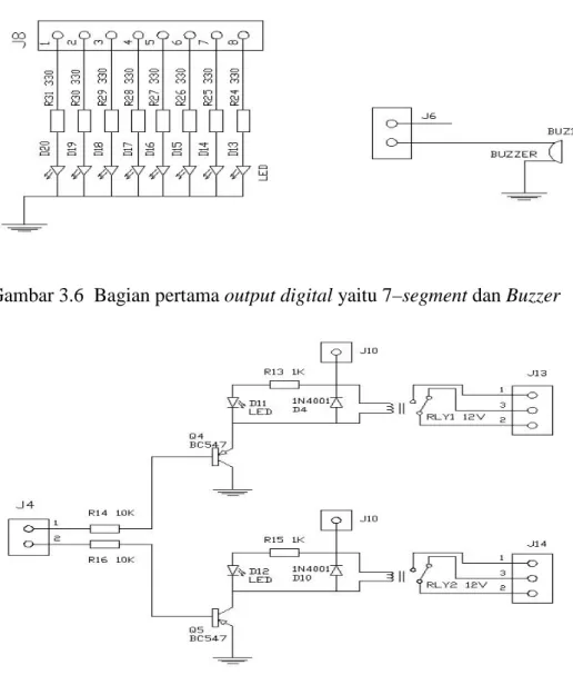 Gambar 3.6  Bagian pertama output digital yaitu 7–segment dan Buzzer 