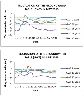 Figure 2. Fluctuation of Groundwater table  on Peat Lands with  