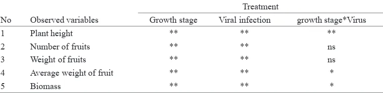 TABLE 1 Summary of the effects of viral infection and growth stage on the plant height and chilli production