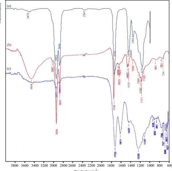 Gambar 24. Spektra FTIR : Spektra biodiesel sawit dari referensi [30] (a), Spektra deposit pada 