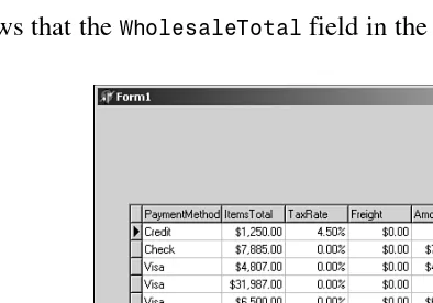 Figure 7.5 shows that the WholesaleTotal field in the grid now contains the correct data.