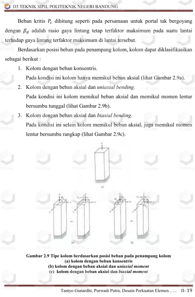 Gambar 2.9 Tipe kolom berdasarkan posisi beban pada penampang kolom  (a) kolom dengan beban konsentris 