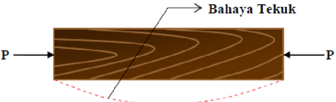 Gambar 2.4   Batang kayu yang menerima gaya tekan P sejajar serat 