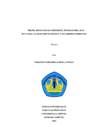 Profil Hematologi Eritrosit Hemoglobin Dan Pcv Pada Ayam Kampung