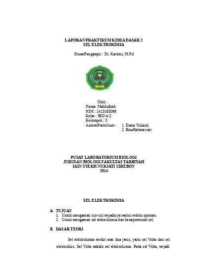 Laporan Praktikum Kimia Dasar 2 Sel Elek