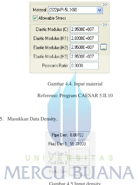 Gambar 4.4. Input material  Referensi: Program CAESAR 5.II.10 