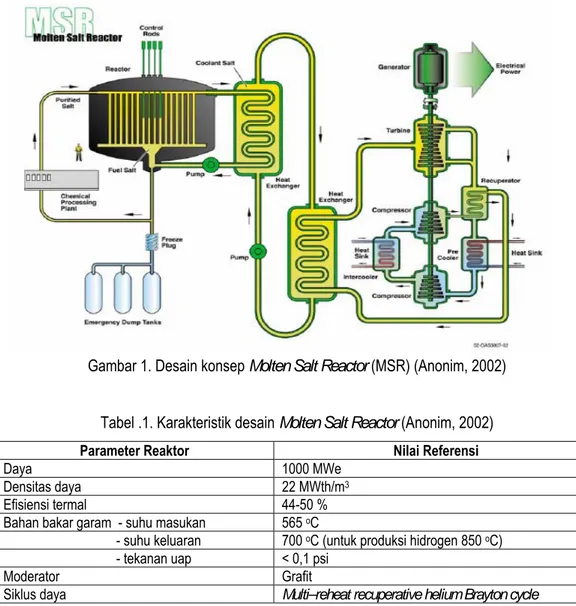 Gambar 1. Desain konsep Molten Salt Reactor (MSR) (Anonim, 2002) 