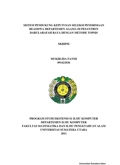 Sistem Pendukung Keputusan Seleksi Penerimaan Beasiswa Departemen Agama Di Pesantren Darularafah 2230