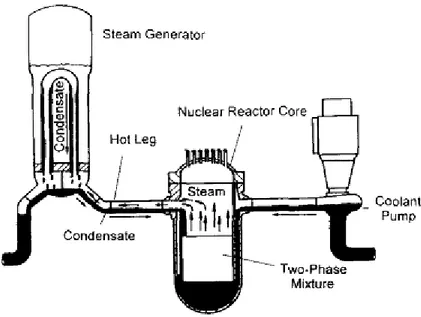 Gambar 1.2. Aliran berlawanan arah, uap-air dari kondensasi uap pada hot leg  PWR saat terjadi LOCA (Wongwises,1996) 