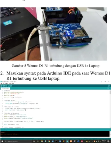 Gambar 5 Wemos D1 R1 terhubung dengan USB ke Laptop 