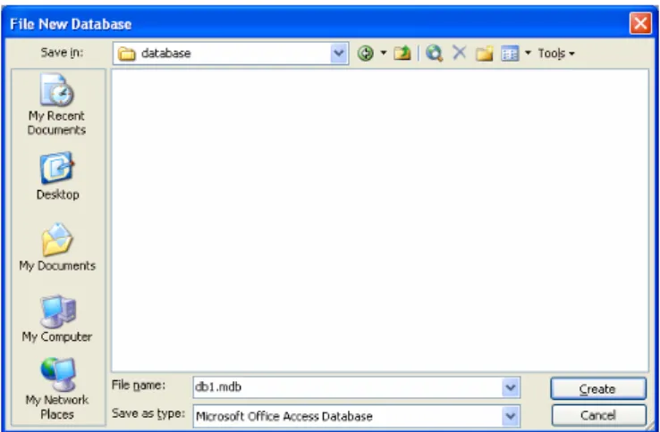 Gambar 2.11 Jendela Kerja Microsoft Access yang dilengkapi dengan  Jendela Task Pane-New File 